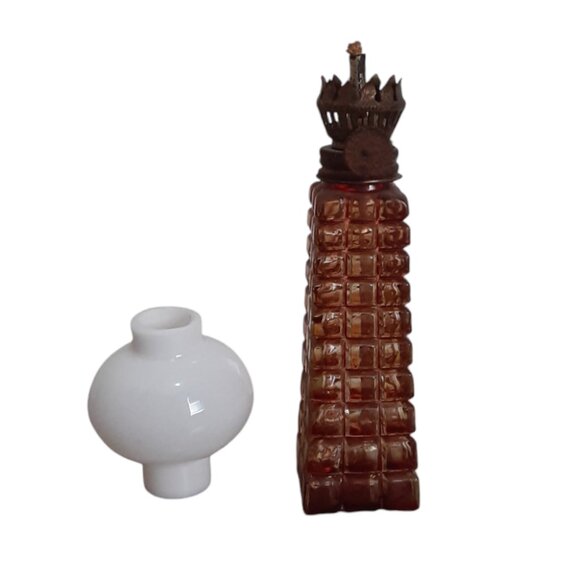 Vintage Miniature Oil Lamp Made in Hong Kong 6.5" Patterened Amber Glass - Picture 4 of 4